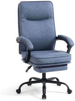 Silla de oficina ergonómica, silla de escritorio, silla de director, silla para ordenador, ergonómica con reposapiés y respaldo ajustable de 90-135° para oficina en casa, azul marino, tela