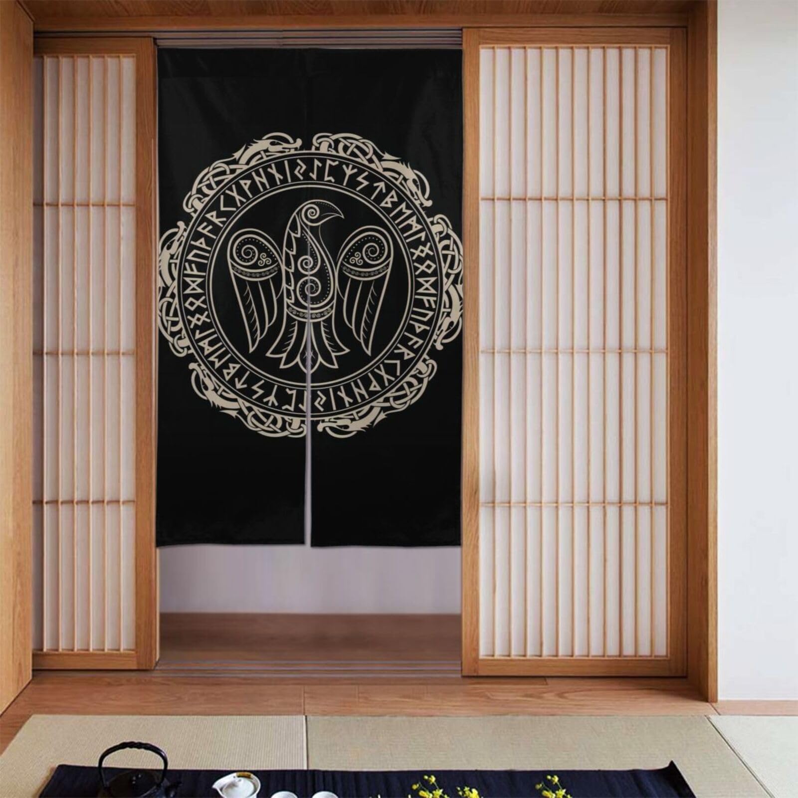 Lukiyys Viking Norse Mythology Celtic Scandinavian Raven Door Curtains,Doorways Curtains for Windows,Bedroom Divider 34"X 56"