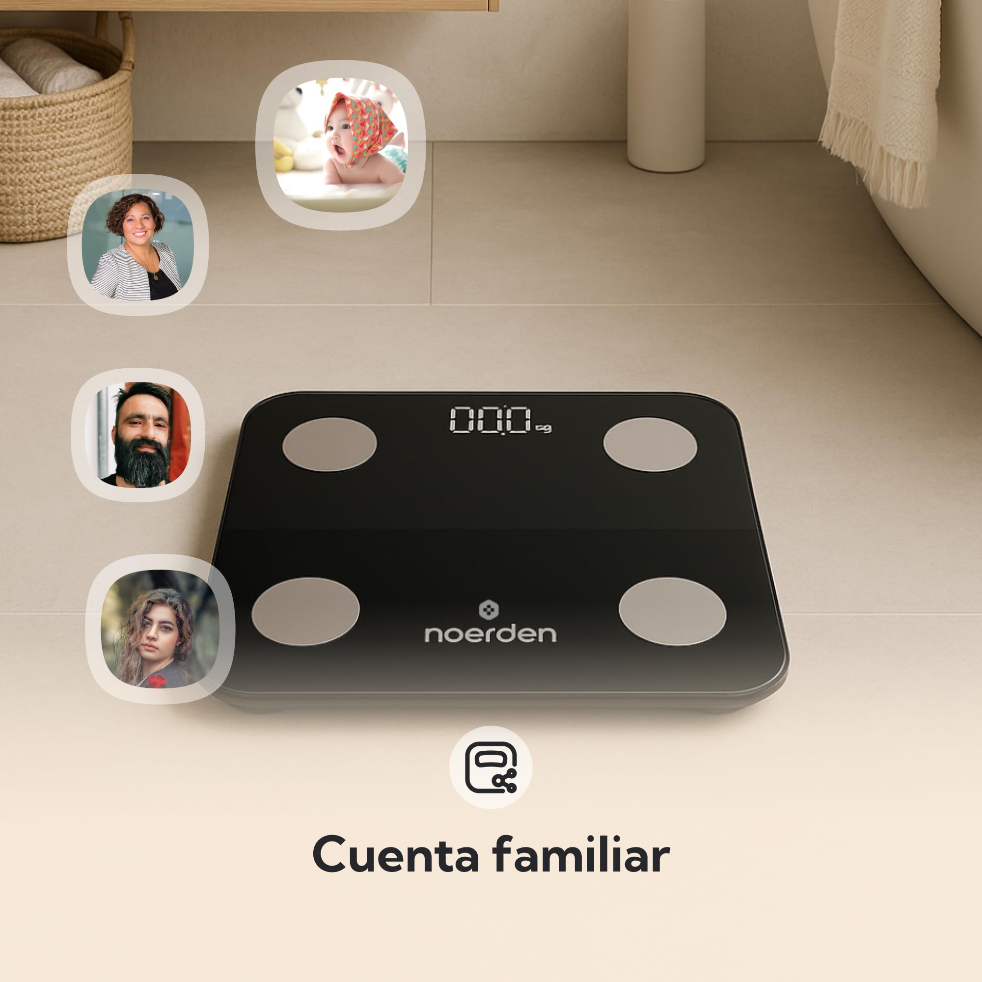 NOERDEN MINIMI+ Báscula de Baño Inteligente | Análisis Corporal por Bioimpedancia | Compatible con App | Negro