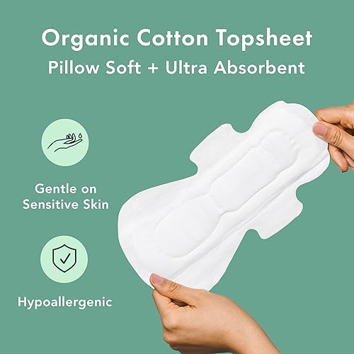 Miniatura 4 de Rael Almohadillas de algodón orgánico  Almohadillas de gran absorción, sin perfume, ultra finas con alas para mujer (L, 48 unidades)