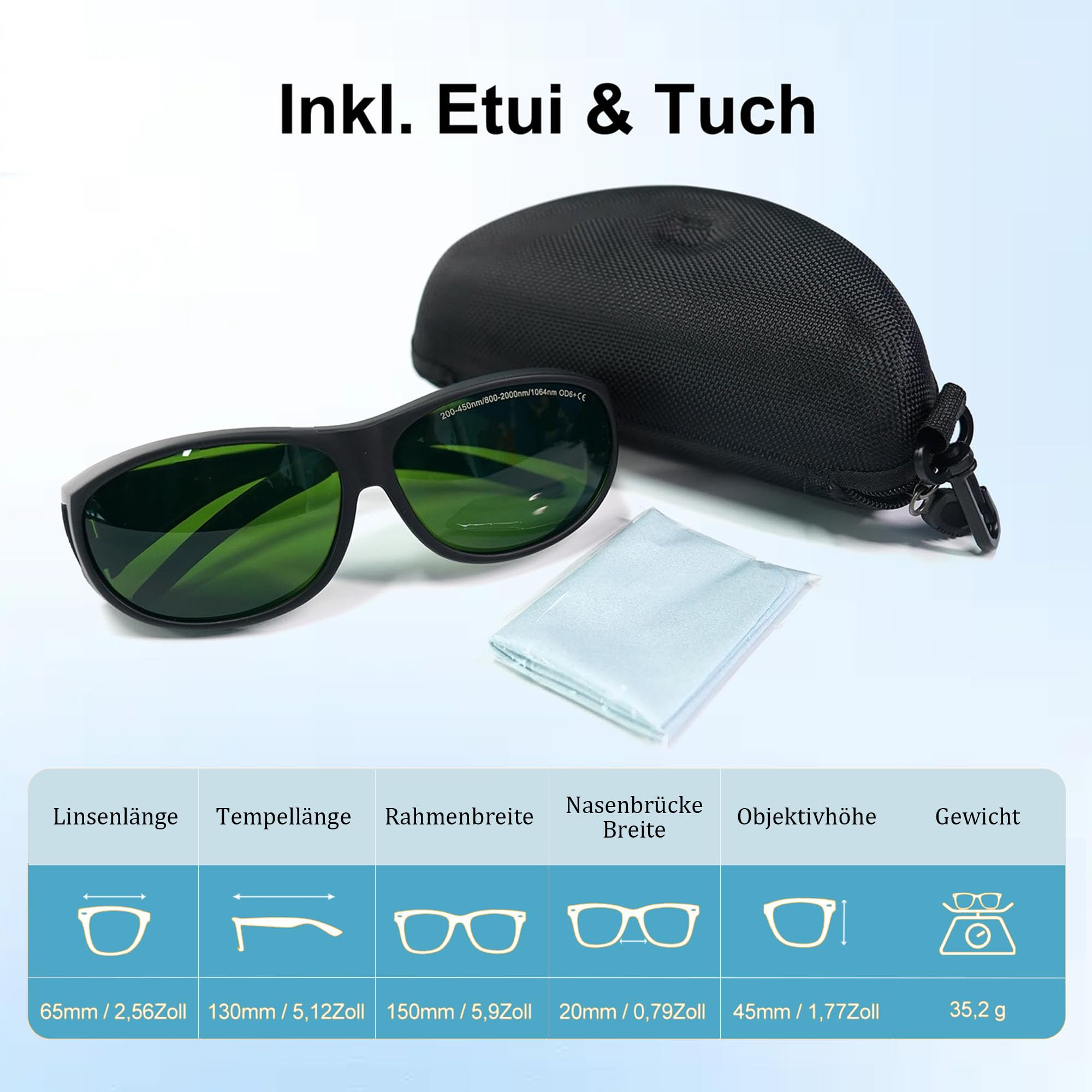 OD6+ Lunettes de protection laser - Protection oculaire professionnelle pour 200-450 nm et 800-2000 nm | Certifié pour la découpe laser, la gravure laser, IPL et le laser à fibre