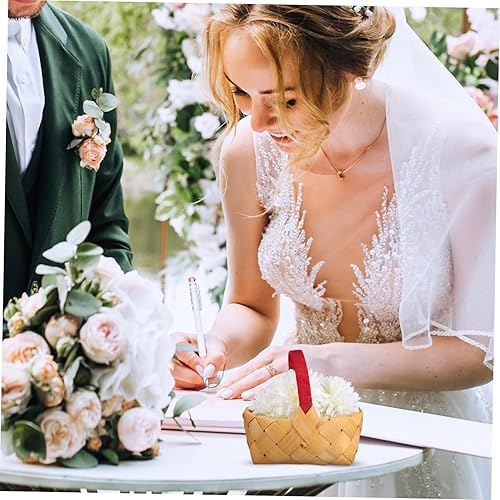 Miniatura 6 de PRETYZOOM Cesta de flores para niña, 2 unidades, cesta pequeña de astillas de madera, cestas de almacenamiento tejida de madera con asa, cesta de