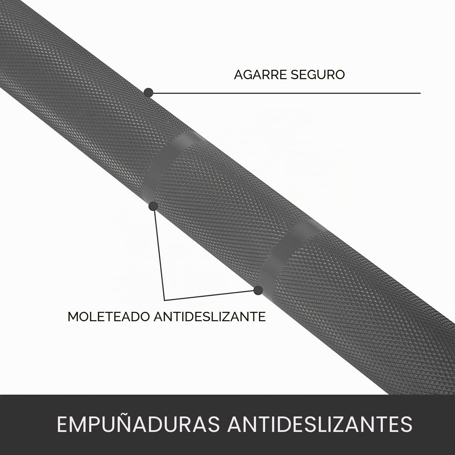 Barra olímpica de entrenamiento (180 cm, acero cromado, diámetro de 50 mm, sin pesos)