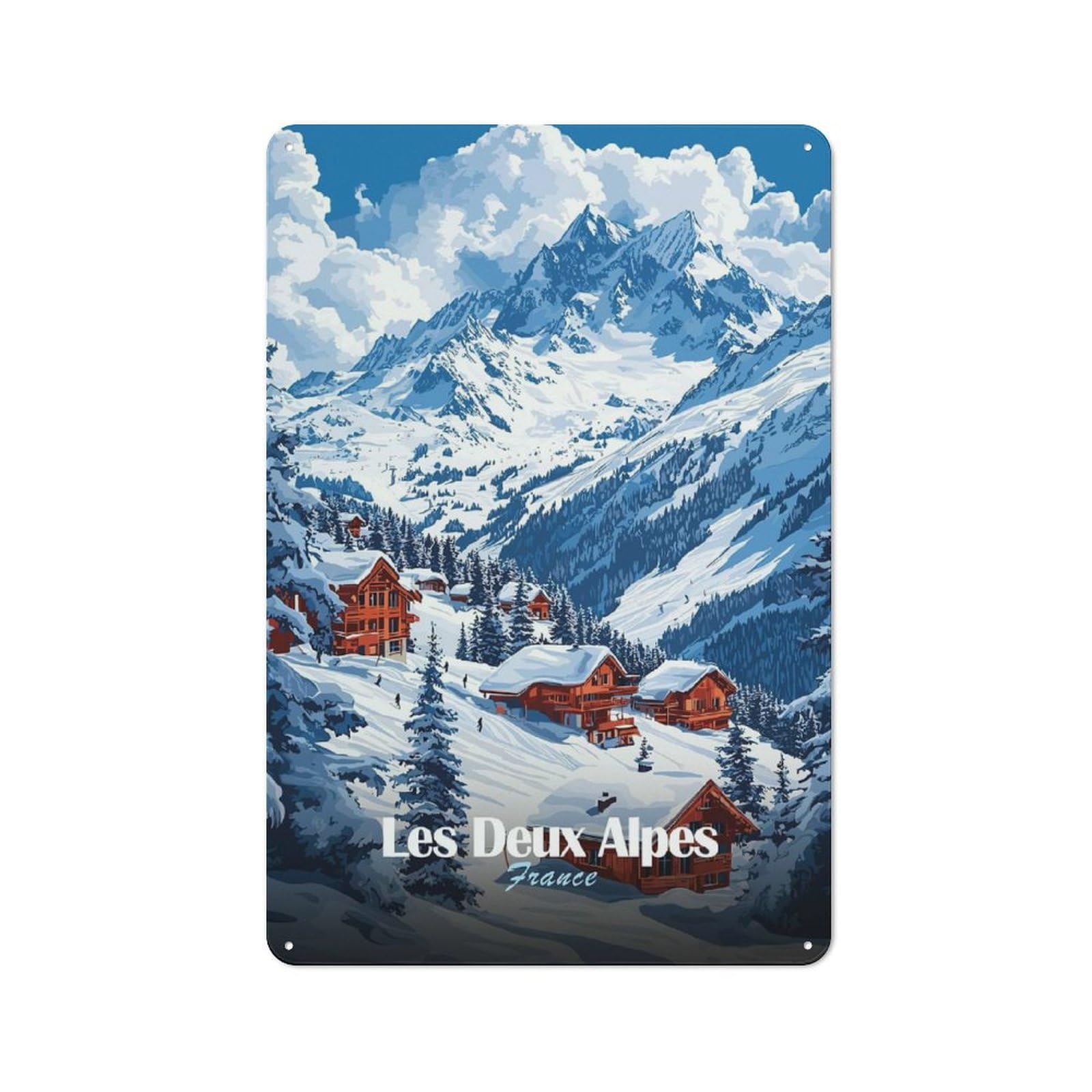 Junmoney Style-6 Les Deux Alpes Ski Resort Tin Sign 30X20cm For Hallway Wall, Retro Wall Decor, Suited To New Home Decorators