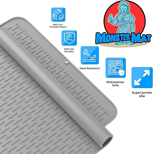Miniatura 10 de MonsterMat - Tapete extra grande (30 x 24 pulgadas) para secar platos de silicona resistente para encimeras de cocina (translúcido, XL - 30 x 24
