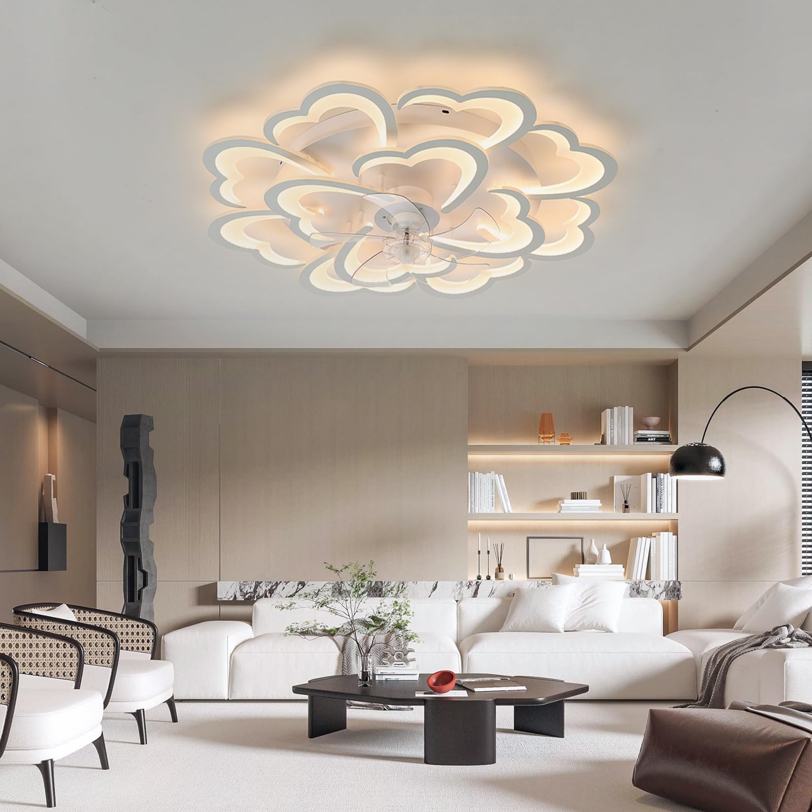 34.6in Fiore Ventila Soffitto Con Luce Reversibile Dimmerabile Smart Lampadario Ventilatore Da Soffitto E Telecomando Silenzioso Timer Plafoniera Con Ventilatore Soffitto Per Soggiorno