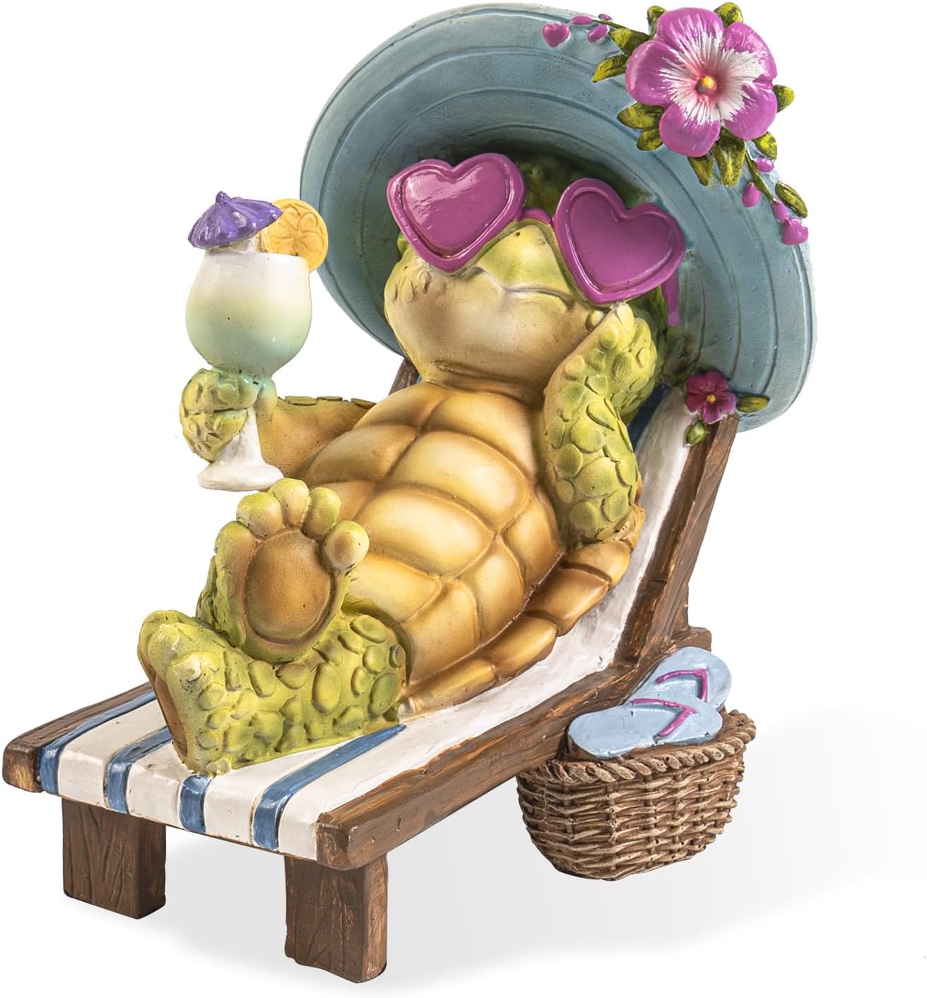 Sea Turtle Figurine on Beach Chair, 5.9" Resin Turtle Statue Summer Coastal Garden Decor, Tropical Ocean Beachy Themed Room Table Shelf Planter Outdoor Patio Yard Lawn Pool Home Decorations