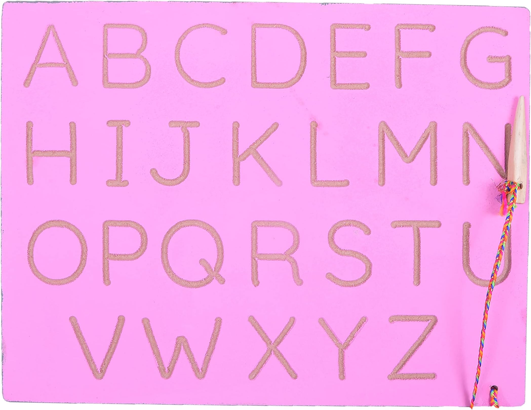 Revashree Craft World Wooden English Educational Gaming Uppercase Capital Alphabets Board with Slate at Back Tracing Wooden Board for Writing Practice for 2-5 Year Kids Birthday Gift for Kids (Pink)