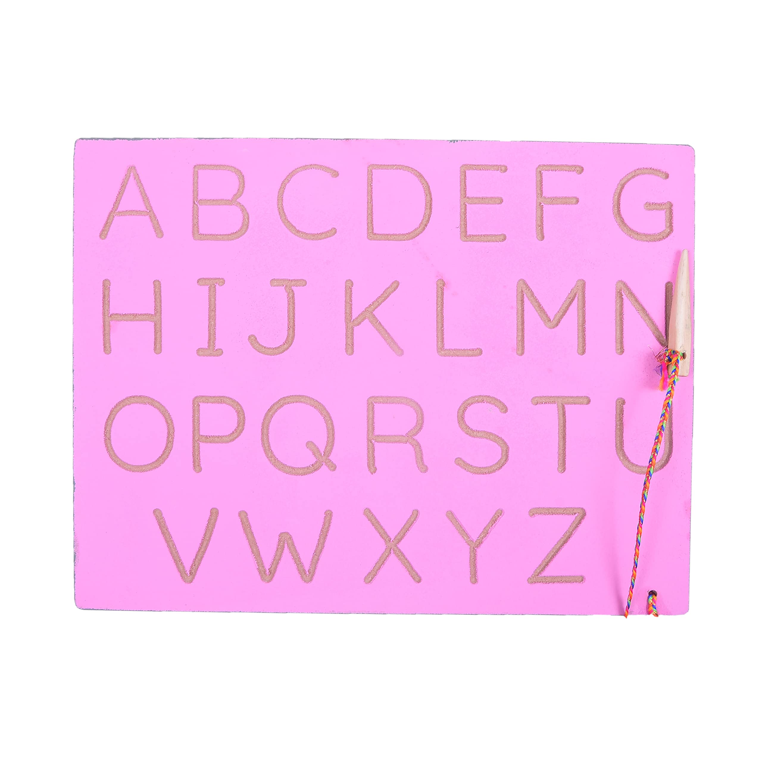 Revashree Craft World Wooden English Educational Gaming Uppercase Capital Alphabets Board with Slate at Back Tracing Wooden Board for Writing Practice for 2-5 Year Kids Birthday Gift for Kids (Pink)