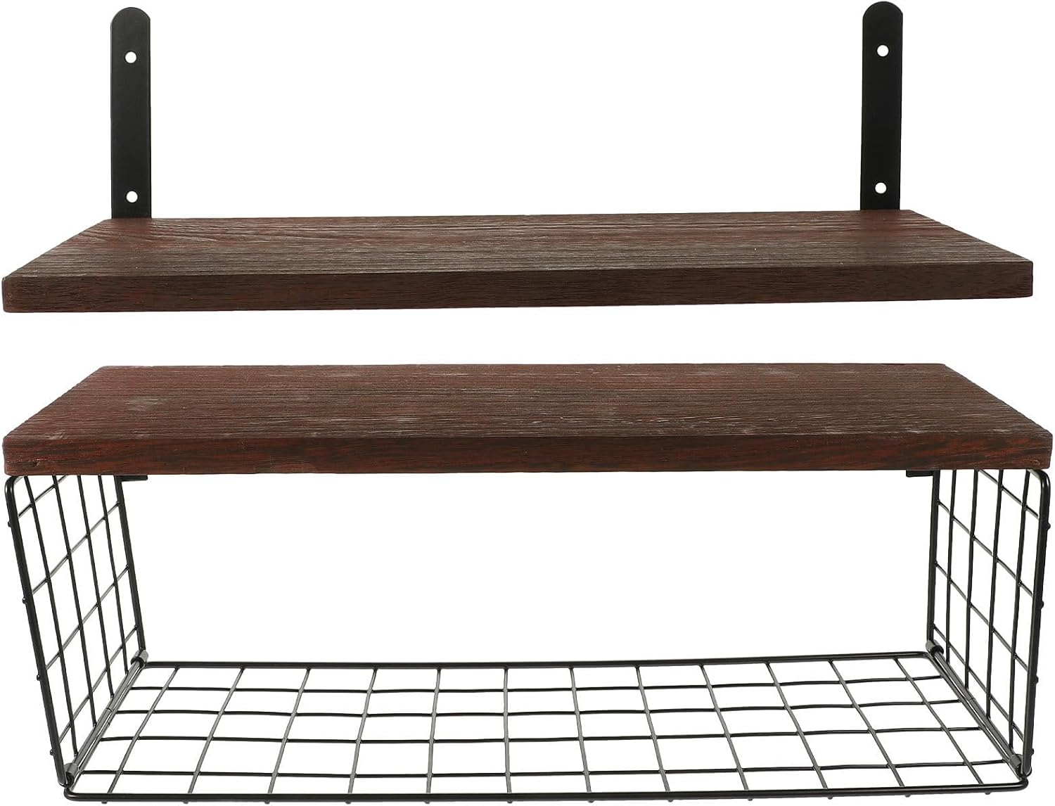 Beaupretty Wooden Floating Wall Mounted Shelf Iron Frame Multi-Layer Wall Storage Basket for Bathroom and Bedroom for Home Décor