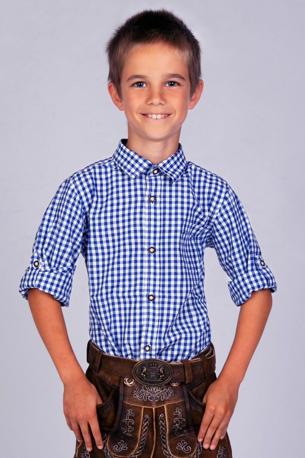 Edelnice Trachtenmode Kinder Trachtenhemd rot oder blau kariert Gr. 128-164