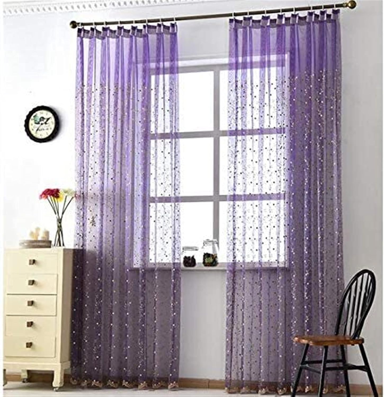 Embroidered Semi Blackout Curtains, Voile Hook Up Curtain for Bedroom Living Room Window Drapes Modern Panels 1 Pc (Color : Purple, Size : W200*H270cm)