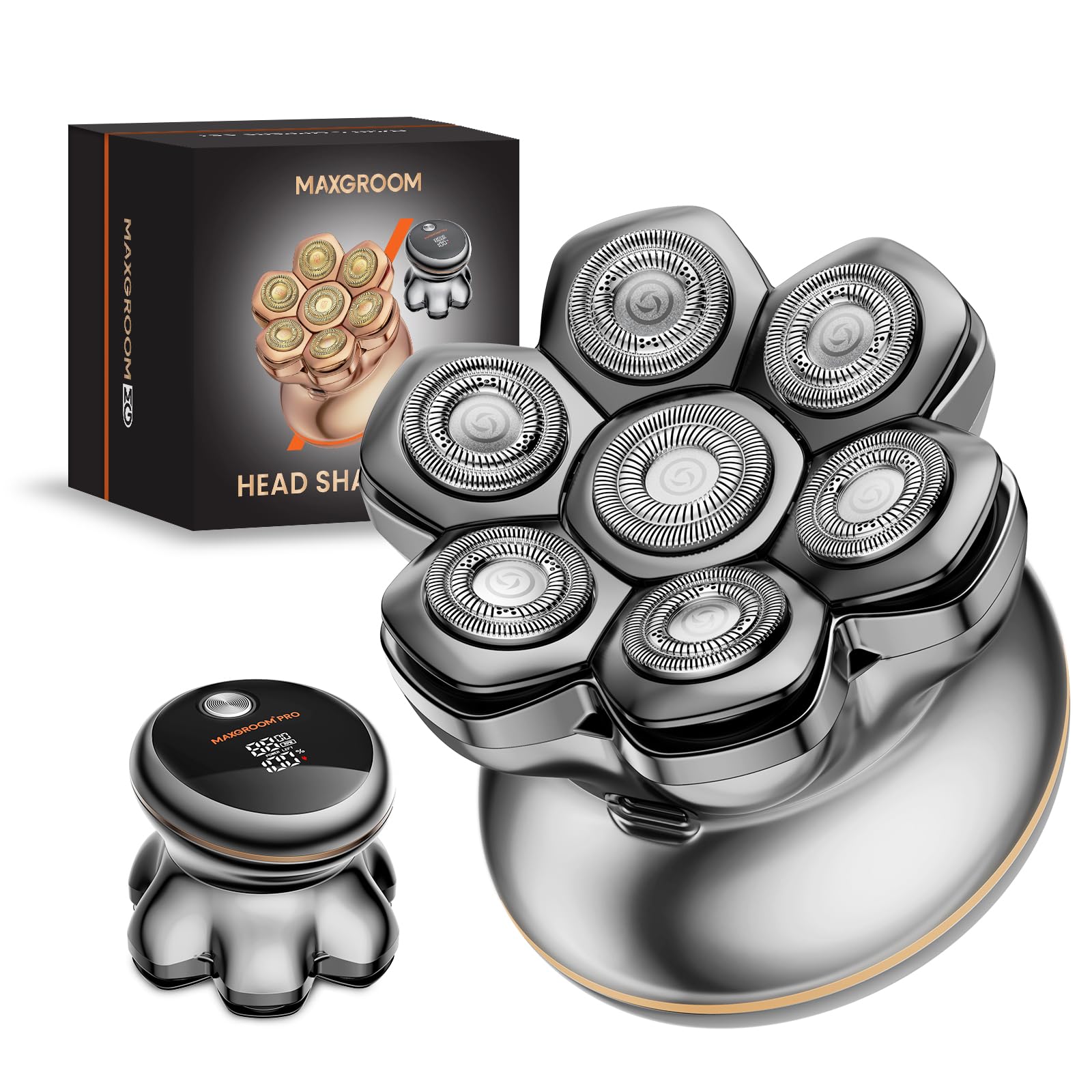 MAXGROOM スキンヘッド用シェーバー 7Dヘッド シェーバー マグネット着脱式 8800RPM 高速モーター 坊主用 頭髪 電動シェーバー メンズ IPX