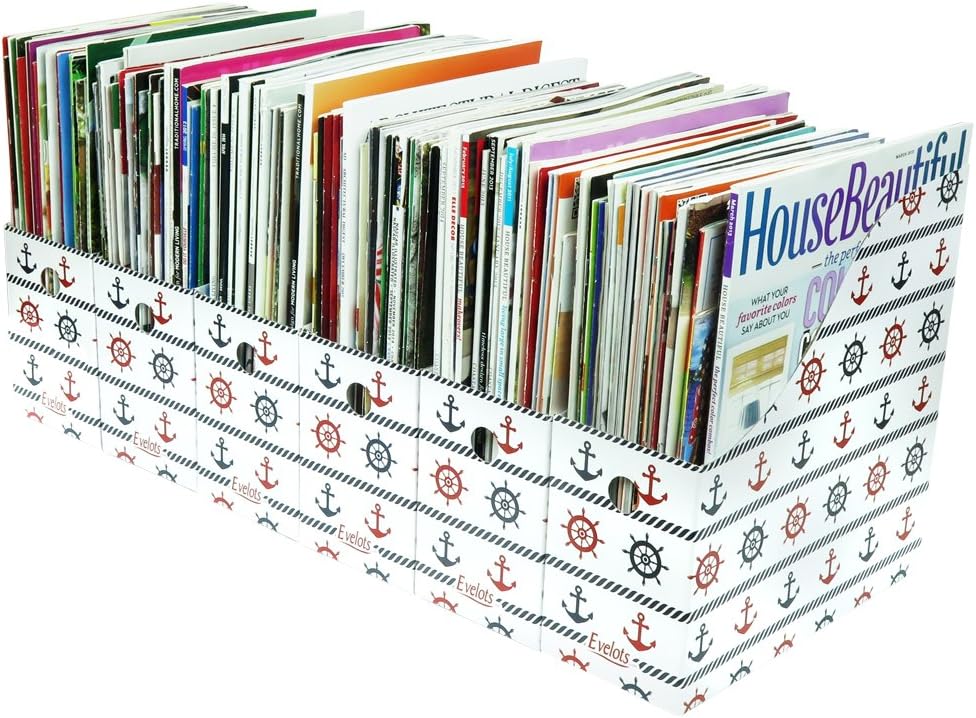 Evelots Magazine File Holder-Organizer-4" W-Nautical-with Labels-Set/6
