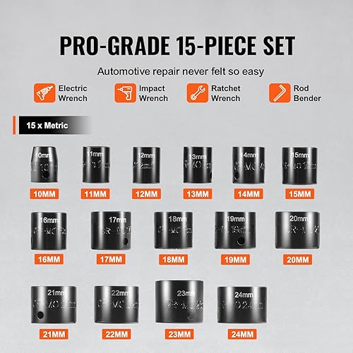 Miniatura 10 de VEVOR Juego de llaves de impacto de 34 pulgadas de 29 piezas, enchufes de 6 puntos, construcción resistente, CR-M0, juego de llaves de 34 pulgadas