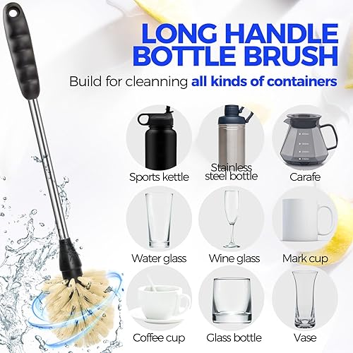 Vista 14 de Holikme 6 Pack Bottle Brush Set, 14" Long Handle Stainless Steel Bottle Cleaner Brush, 3 Straw Brushes, 3-in-1 Bottle Cleaning Brush for Water