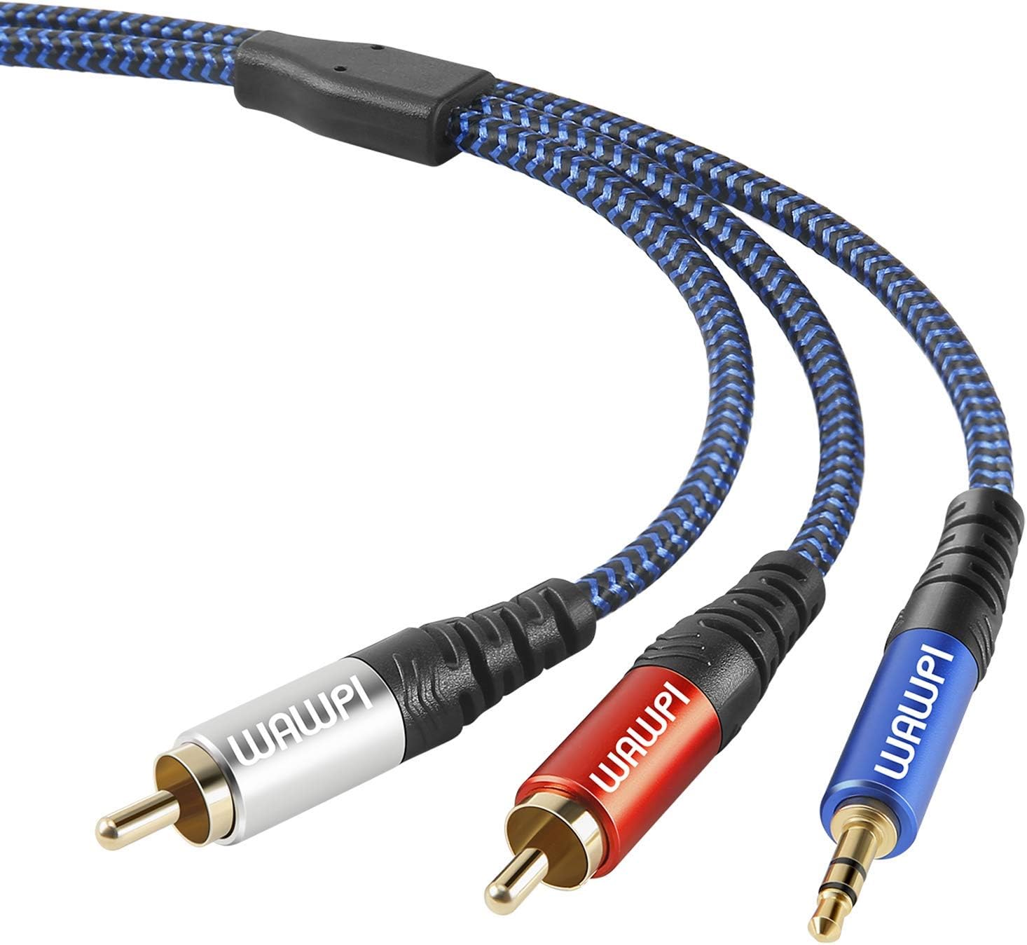 wawpi RCA Cable, 3.55mm Male to 2RCA Male Stereo Audio Adapter，Gold-Plated with Nylon Braided RCA to AUX Audio Cord Hi-Fi Compatible with All RCA-Enabled Devices 10ft/3m