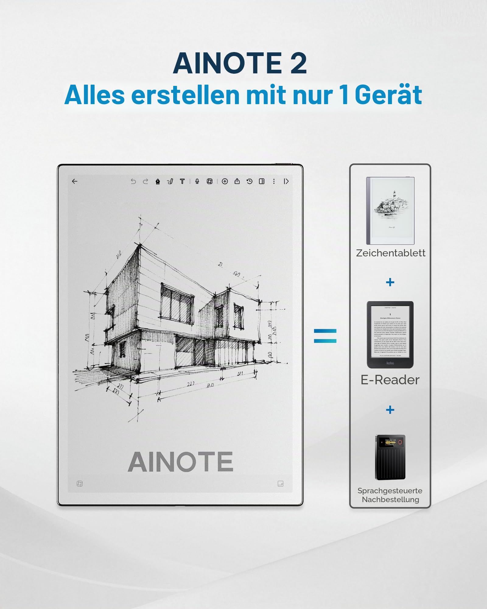 iFLYTEK AINOTE 2, 27,1 cm großer Bildschirm, AI-Note-Taking-Tablet, E-Ink-Tablet, 4,2 mm, elektronisches Notizbuch mit Stift, Sprache-zu-Text-Transkription, mehrsprachige ChatGPT-Unterstützung, für