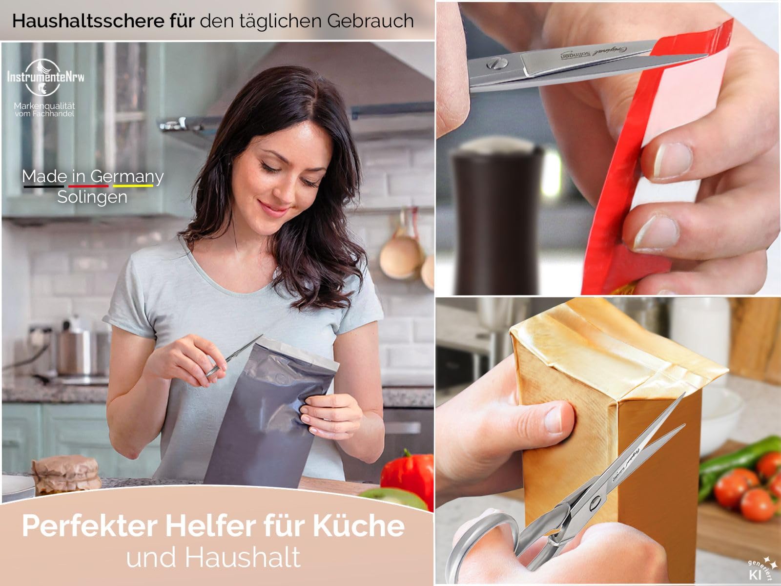 Haushaltsschere Solingen Küchenschere Allzweckschere 5 Zoll Made in Germany | Universal Schere Edelstahl Rostfrei mit einseitiger Mikroverzahnung perfekt für Haushaltsarbeiten 12,7 cm