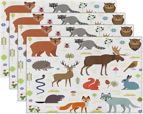 Miniatura 7 de Squirrel Rabbit Hedgehog Deer Placemats Set of 6 Fabric Placemats Square Placemat for Kitchen Table Heat Resistant, Easy to Clean Table Placemats