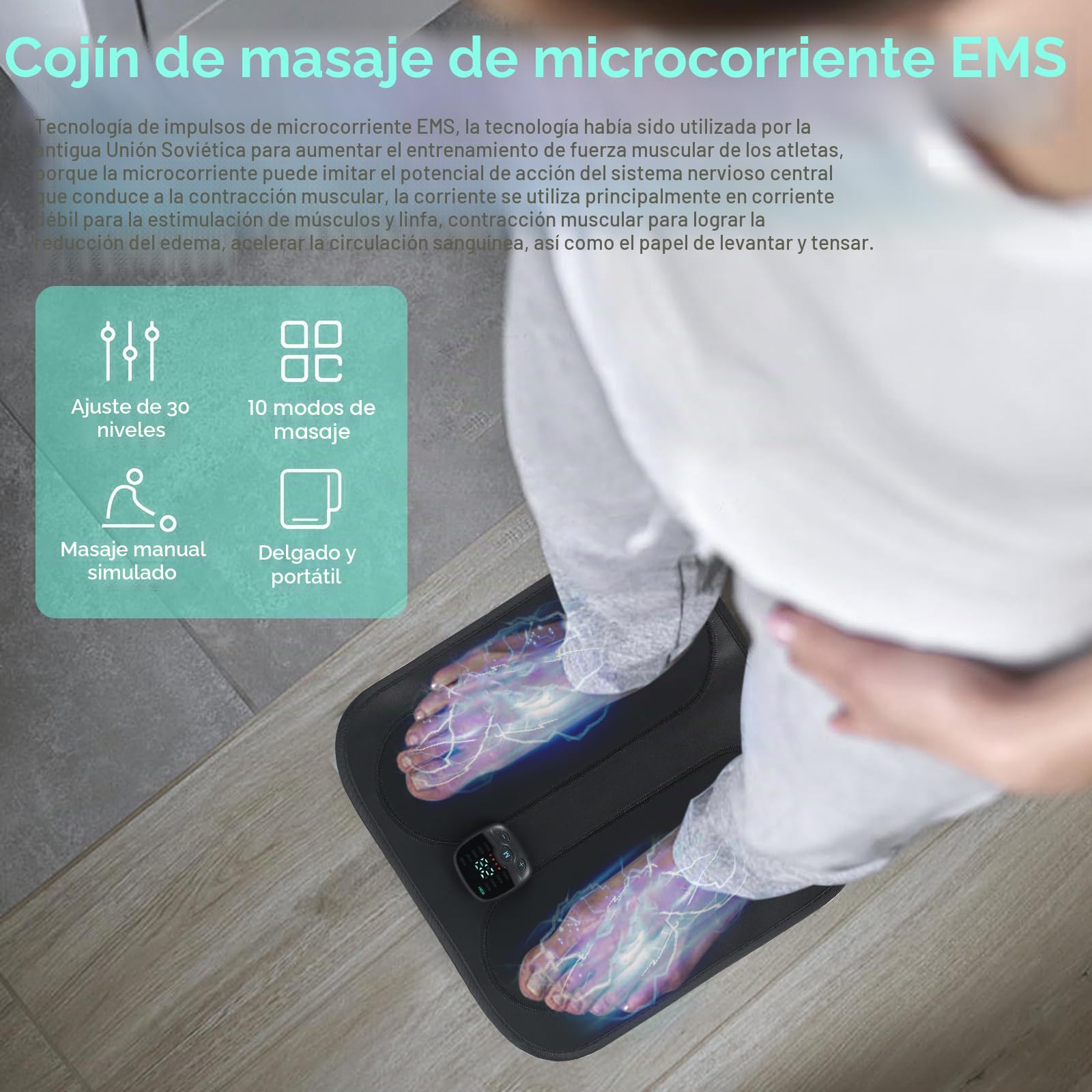 Masajeador de pies EMS con control remoto, 10 modos y 30 intensidades, masajeador eléctrico de pies, masajeador de pies, tapete de masaje inteligente portátil para circulación sanguínea, alivio