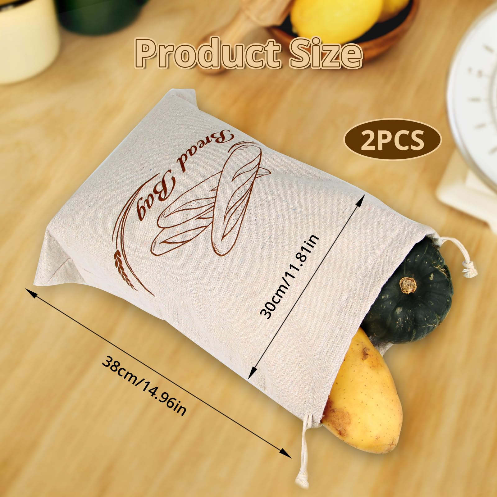 2 Stück Leinen Brotbeutel 30x40cm - Wiederverwendbar Mit TPU Innenfolie Für Frischhaltung