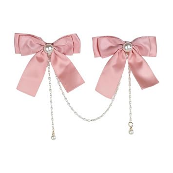 Cute Pink Bow Hair Clip with Pearl Chain Satin Double Bows Styling Barrette for Women Girls Kawaii Accessories - 1 Pcs