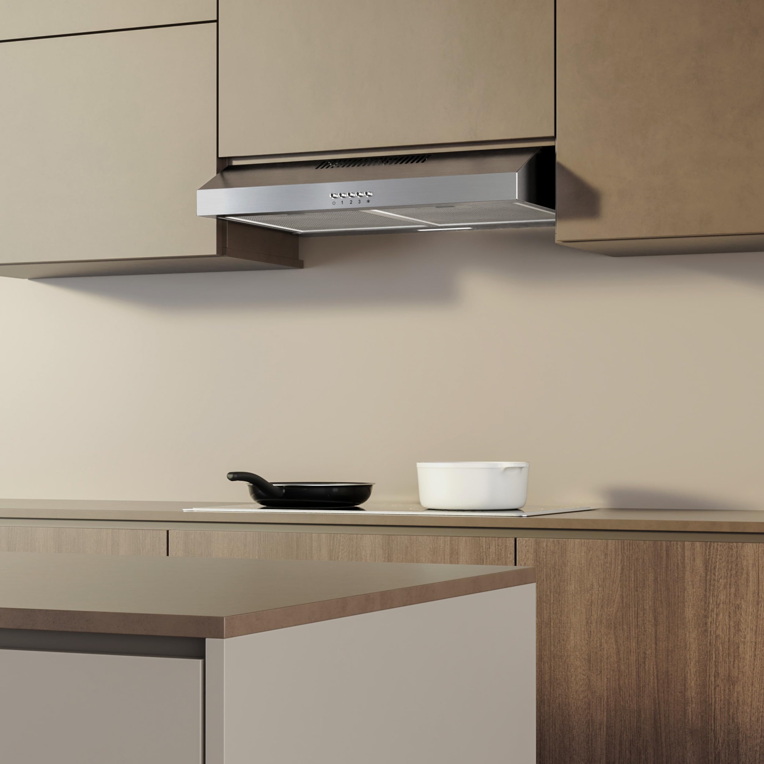 FIREGAS Cappa Aspirante 60 cm in Acciaio Inox, Classe A++ con Motore Brushless, Scarico Superiore o Posteriore, Cappa Cucina con 2 Filtri a Carbone Inclusi, Modalità Ricircolo o Aspirante