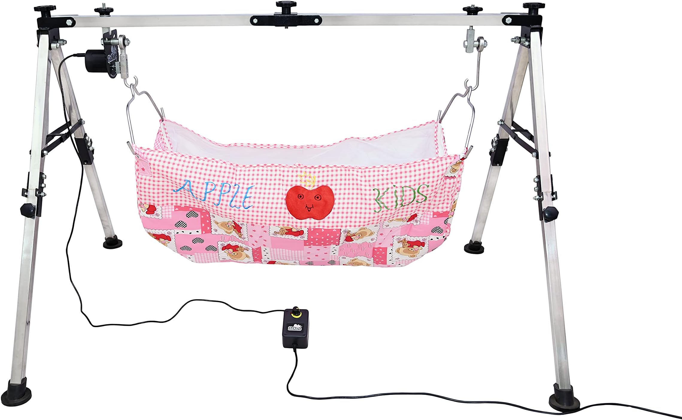 Baby Boy's and Girl's Portable Folding Swing Baby Cradle Ghodiyu Palna with Hammock Having Mosquito Net,Square,Steel,Black Pic1 (Automatic Cradle Kit with Cloth Zoli)