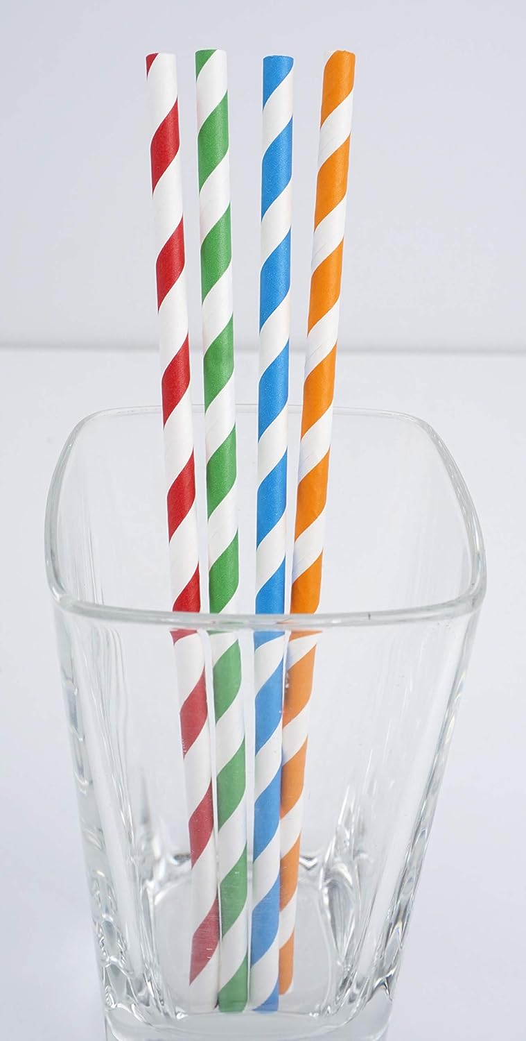 RSVP International Striped Paper Straws, 100 Count | Each Straw 7.34" Long | Lovely Design & Biodegradable | For Hot & Cold Beverages | For Parties, Events & More