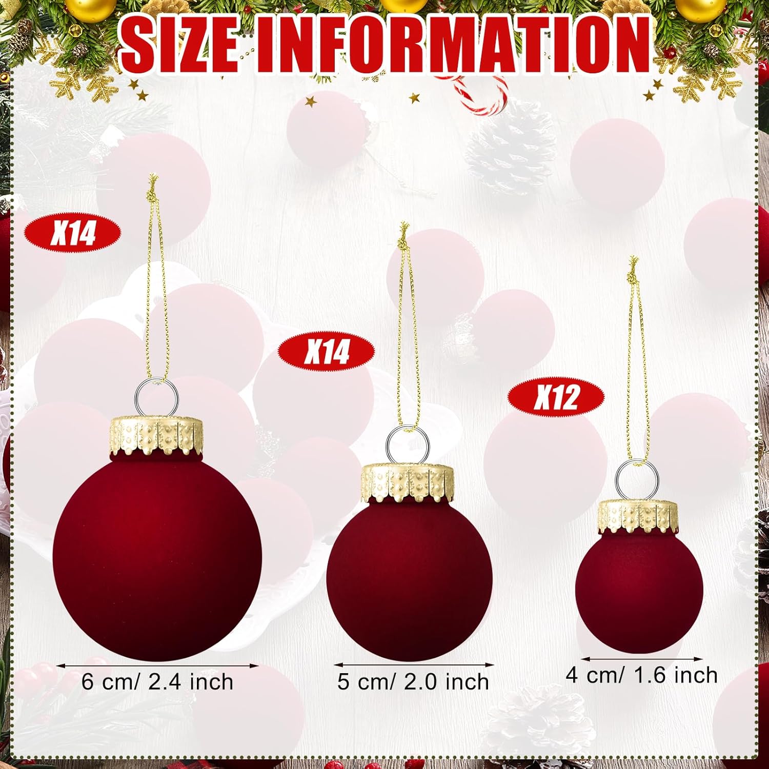 40 Pcs Burgundy Velvet Christmas Balls Flocked Christmas Tree Hanging Ornaments Neutral Shatterproof Plastic Velvet Ball for Xmas Tree Decor