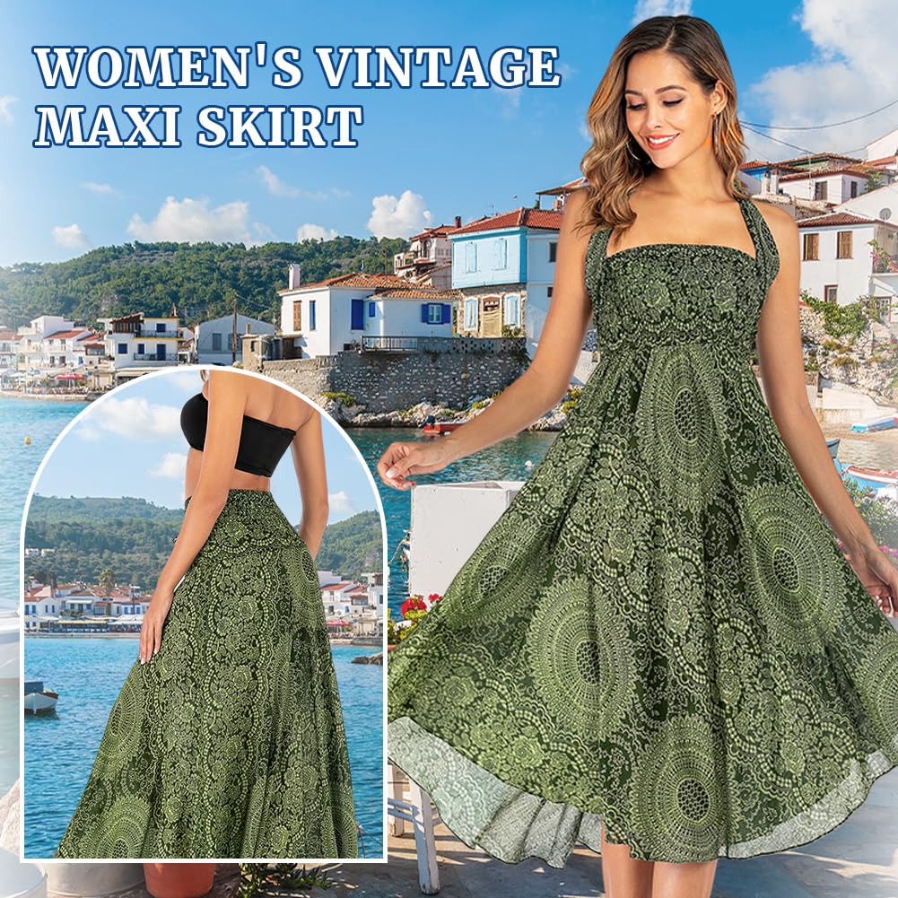 HAGOT Gonna Lunga Elegante 2 in 1 da Donna, Abito Vintage con Scollo all'Americana, Gonne Estive Boho