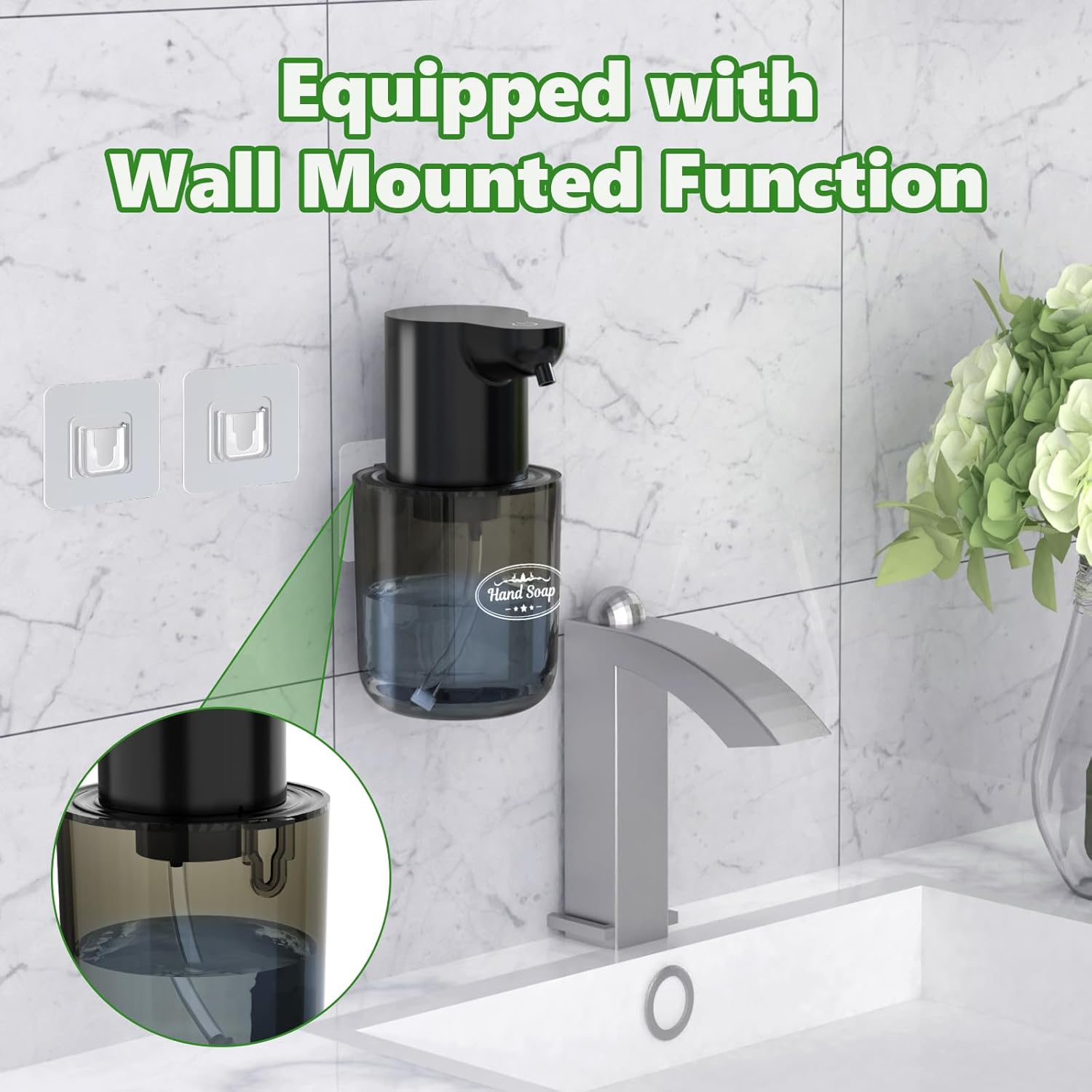 Wall Mounted Automatic Soap Dispenser 13.5oz/400ml Rechargeable Foaming Soap Dispenser Touchless for Hand Dish, IPX5 Waterproof for Bathroom/Kitchen/Washroom, Black - Image 3