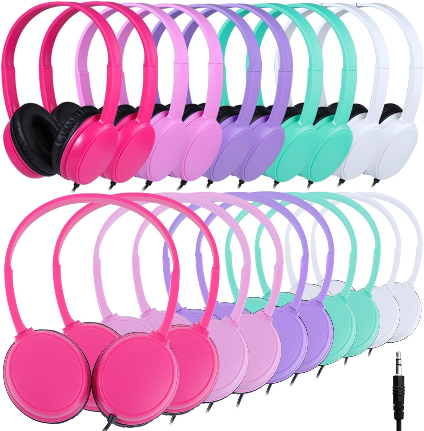 Kids Headphones Bulk 20 Pack for Student School Kids, Wholesale Wired Durable Earphones Class Set for Children Boys Girls Toddler Teens Adult Library (GS30, 20Mixed)