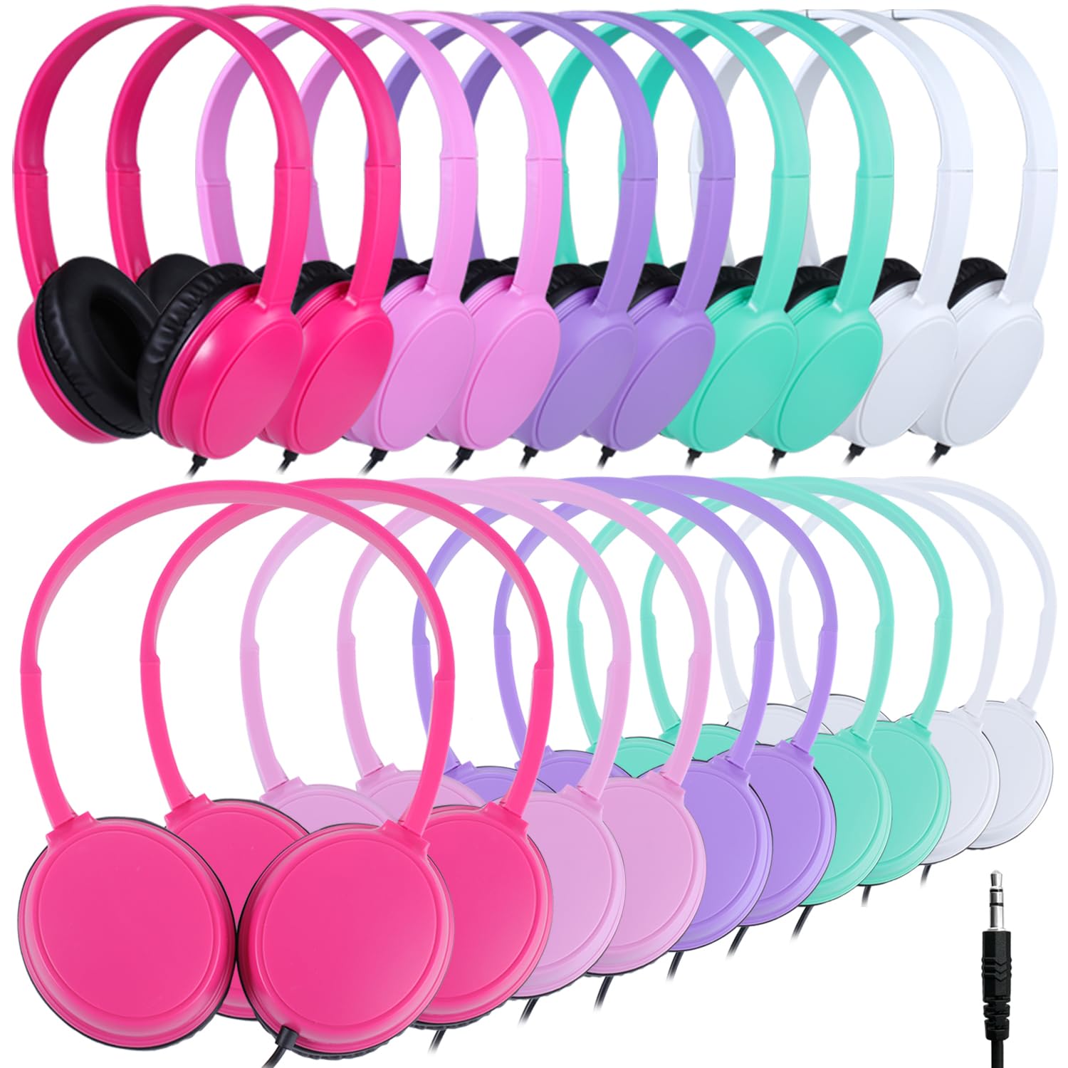 20-pack kids wired headphones for school bulk class set