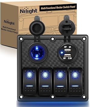 Nilight 4 Gang Rocker Switch Panel SPST On Off 5PIN Electrical Toggle Blue