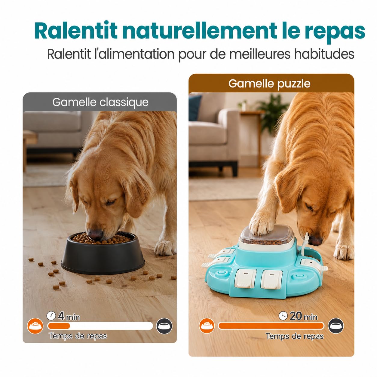 Potaroma Jouet Chien Puzzle d’Occupation, Gamelle Anti-Glouton 2 Niveaux | Pressez, basculez, trouvez : petites croquettes distribuées pas à pas pour des repas plus calmes.