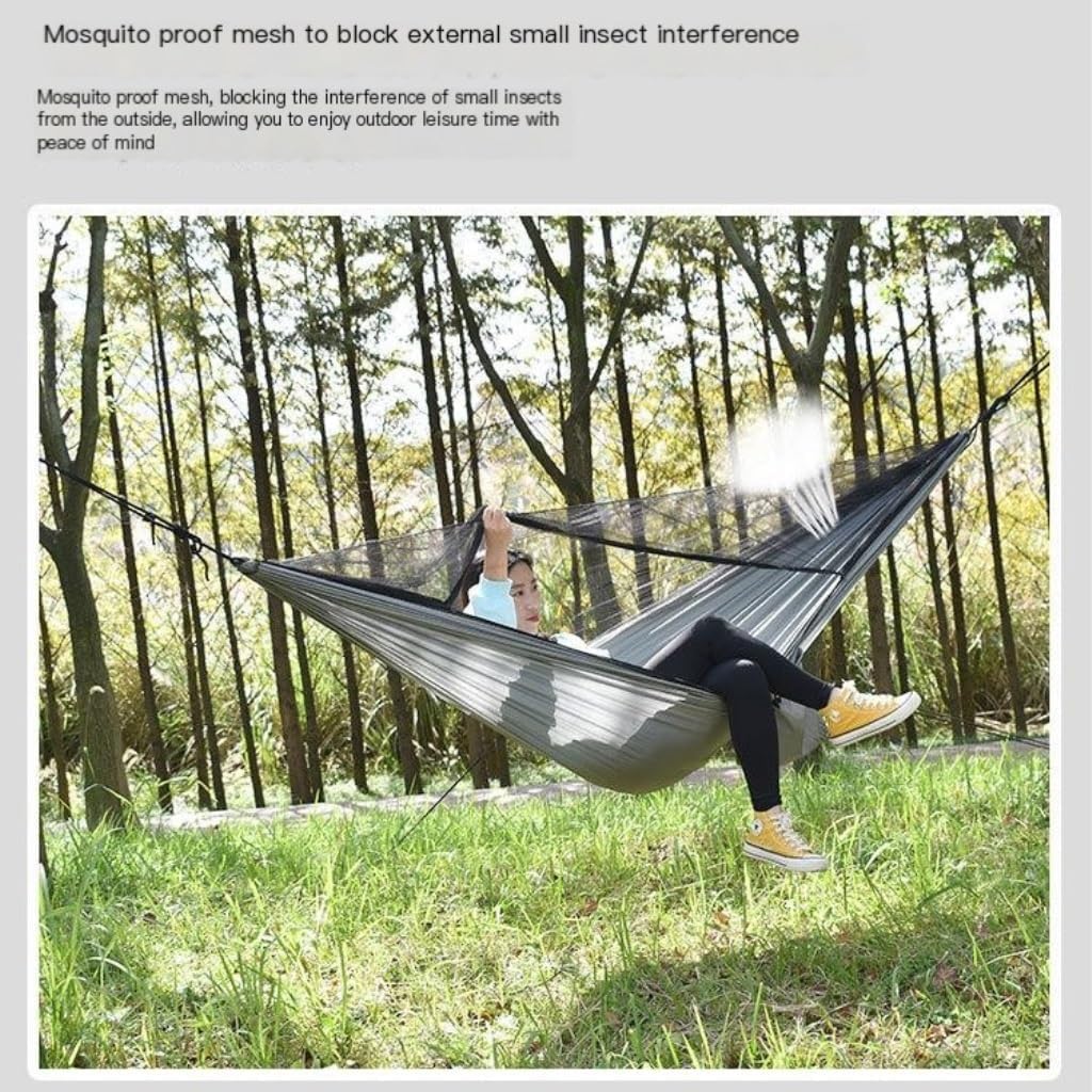 Hammock Double Canopy Mosquito Net Hammock Set Tent Parachute Cloth Camping Automatic Anti-Mosquito Mosquito Net Hammock Hammock Outdoor(C)