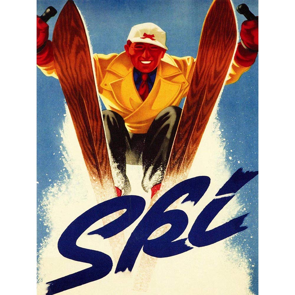 Wee Blue Coo Sport Advert Winter Ski Snow Downhill Slalom Art Print Poster Wall Decor 12X16 Inch