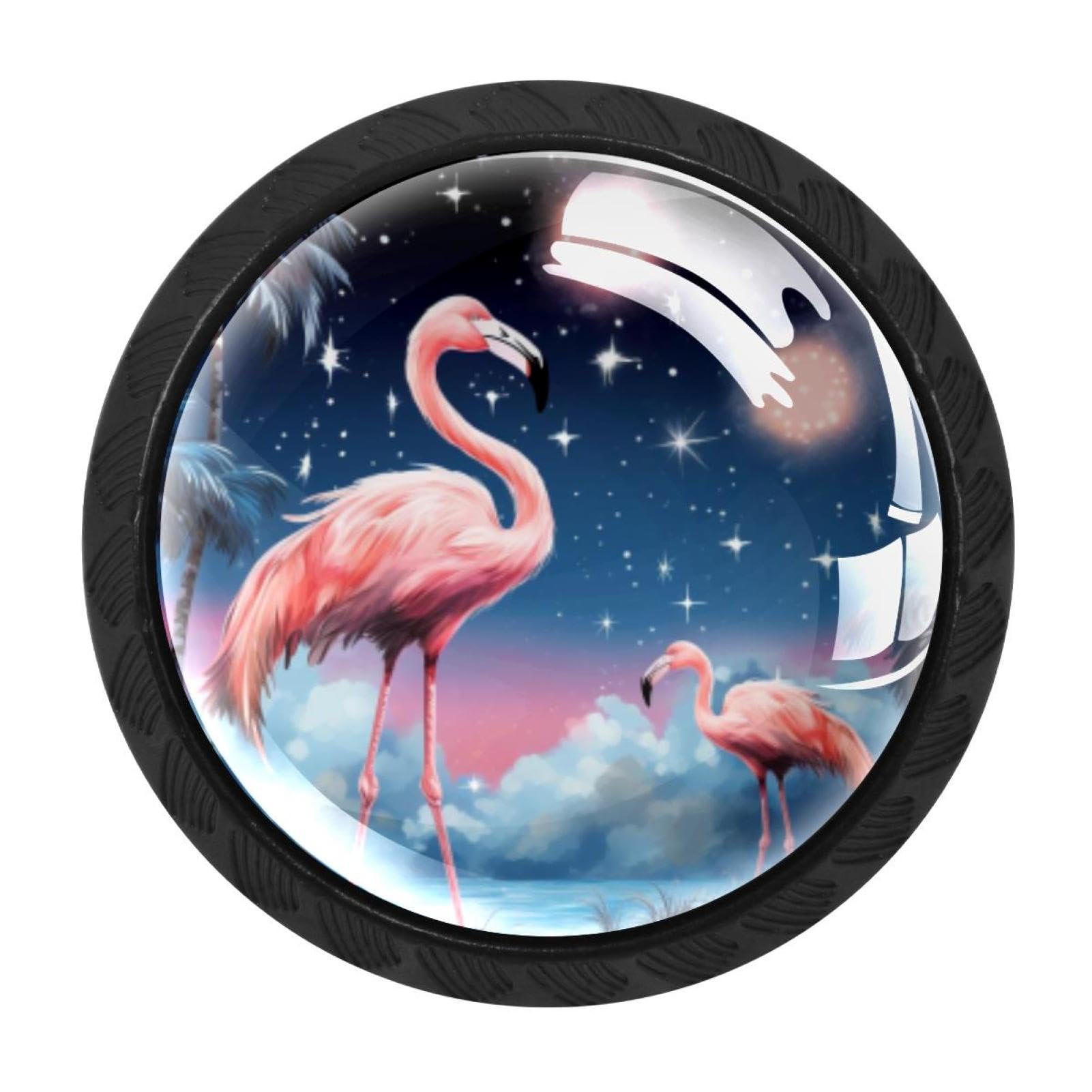 CHENZZZZ 4 Pieces Kitchen Cabinet Drawer Dresser Door Knobs Pulls Handles, Starry Flamingos