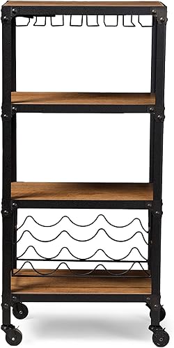 Miniatura 6 de Baxton Studio Swanson - Estante de almacenamiento de vino con acabado texturizado negro antiguo, madera envejecida, estilo industrial rústico