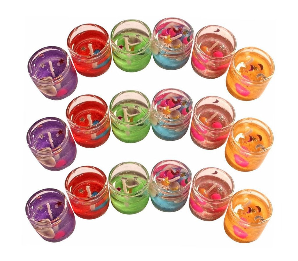 Atorakushon Smokeless Multi Pack of 18 Mini Gel Glass Tube t-lite Candle Decorate Diwali Birthday Party