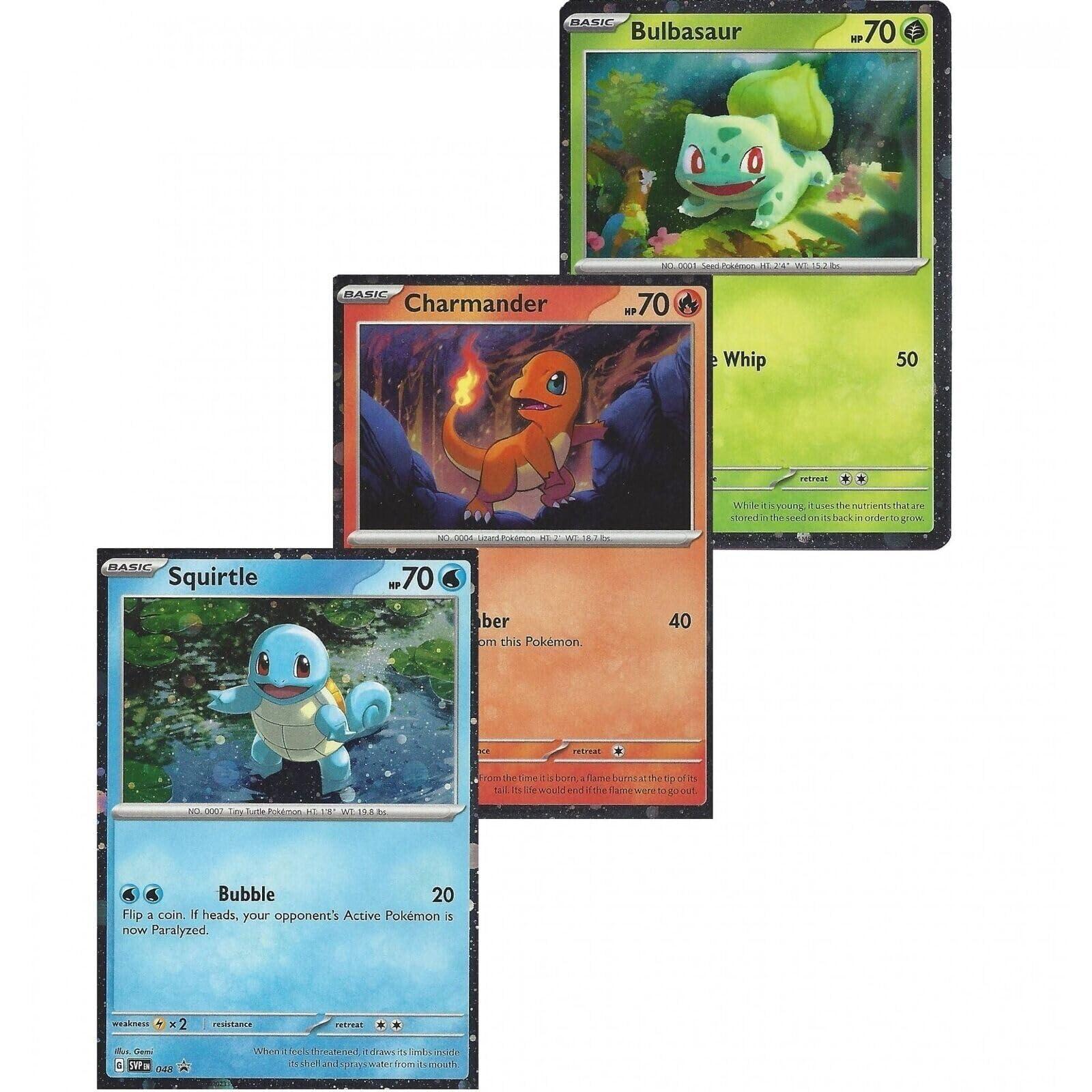 Bulbasaur SWSH231, Charmander SWSH232 y Squirtle SWSH233 Holo