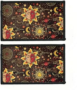 WIRESTER 2 Pieces Rectangle Fabric Patches Repair Patches Embroidered Sew Iron on Patch with Black Border for Shirts, Jeans, Bags, Hats, Clothes - Celestial Sun Moon and Stars
