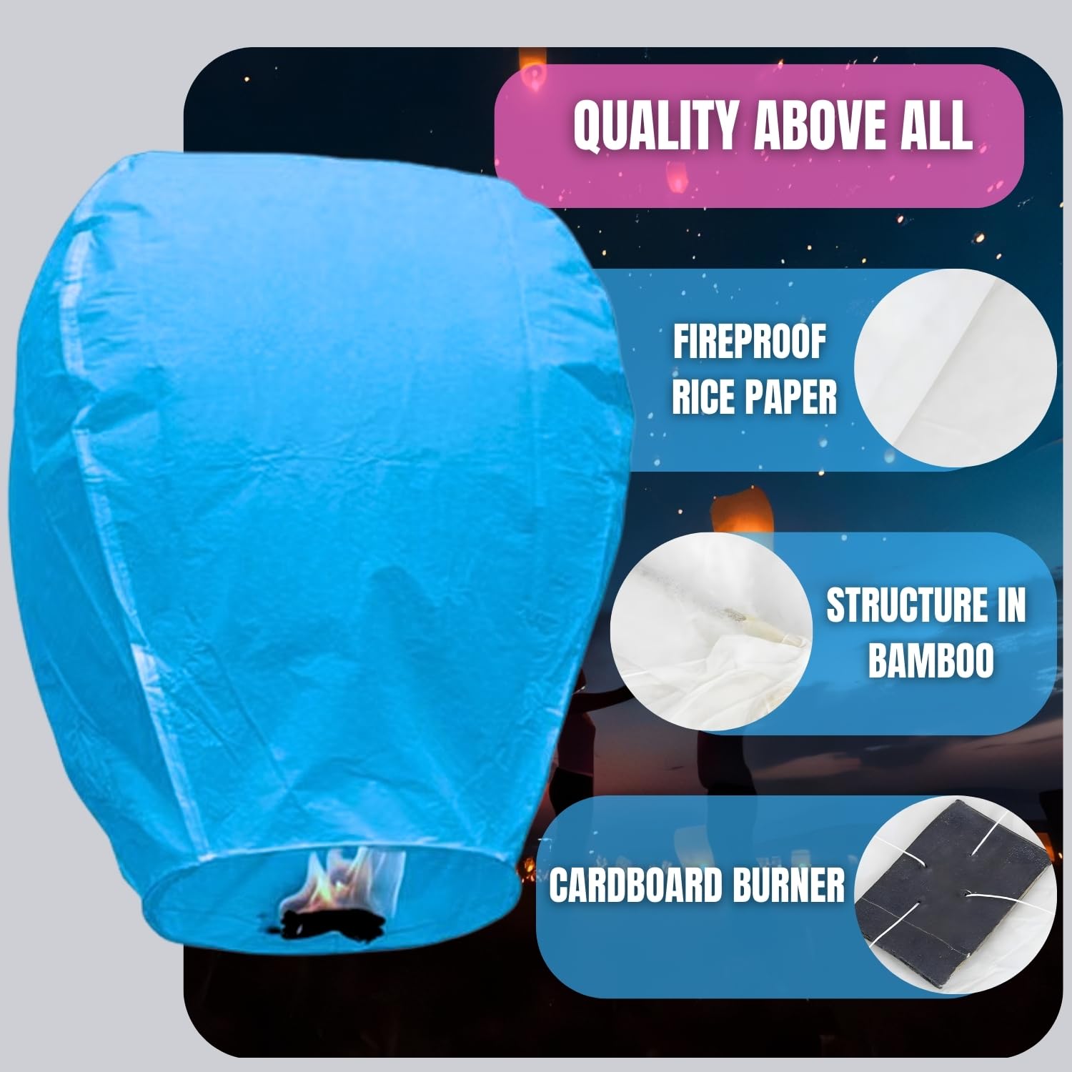 Chinese Sky Lanterns Blue Set 10 Pack, Quality Biodegradable Floating Lantern for Weddings Birthdays, Memorials - Image 3