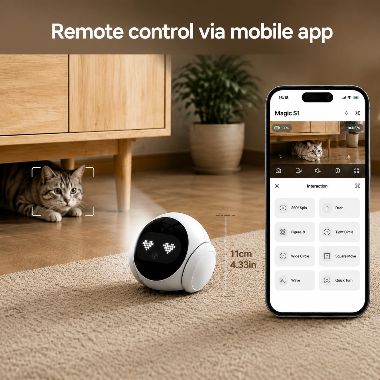 Roboter Haustierkamera 2K HD, App-Steuerung, Nachtsicht & AI-Tracking