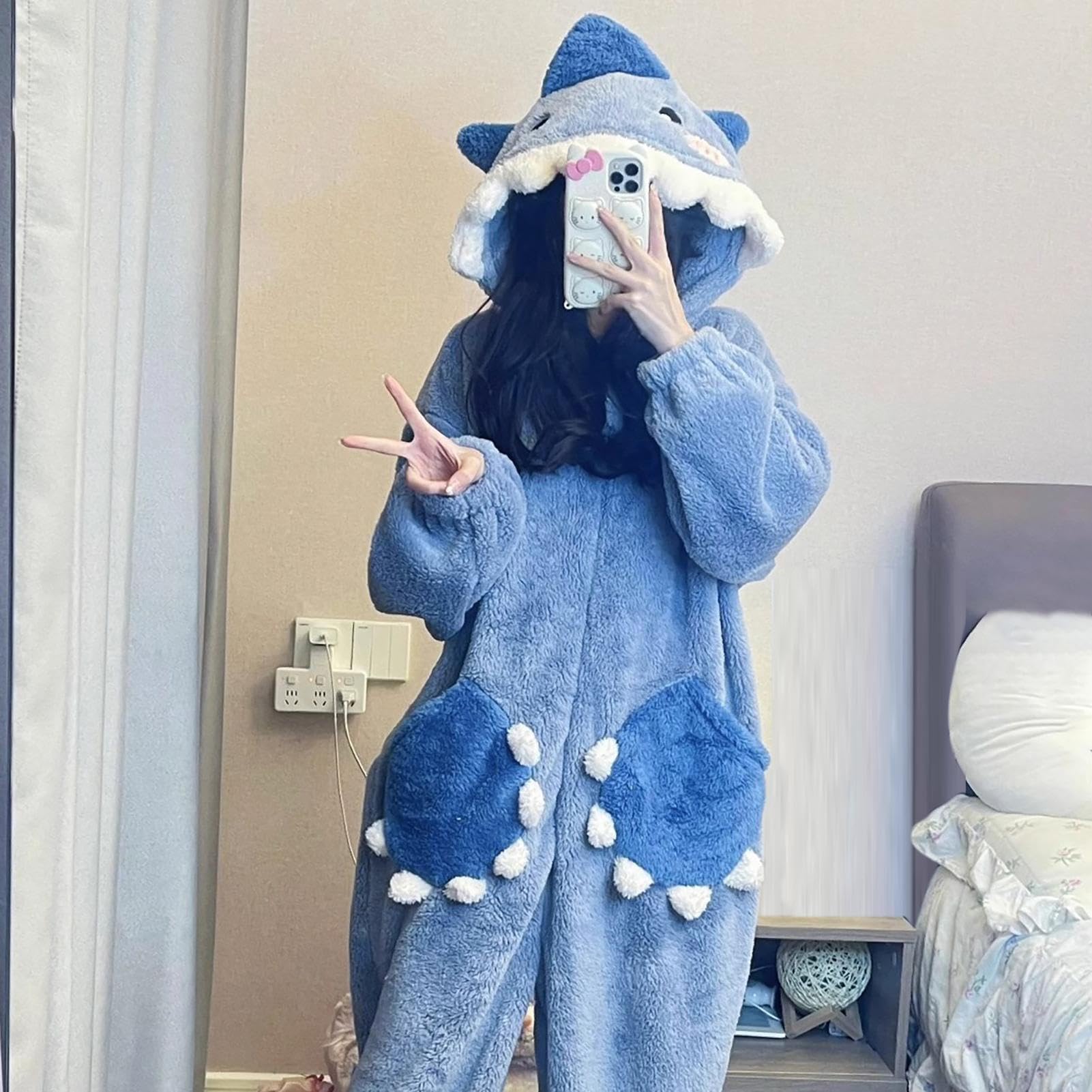 Shark Onesie Pigiama per Adulti con Cappuccio di Squalo Caldo Cartoon Morbido per Bambini e Adulti Regalo | Morbido per Bambini e Adulti Regalo
