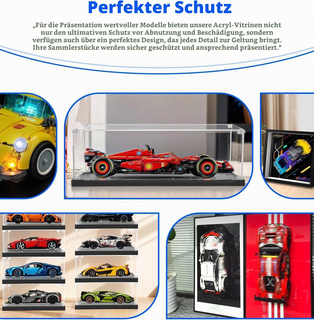 Acryl Vitrine Display Case - Schutz vor Staub für Lego Technic 42141(42171/42207/42206/42228) McLaren Formel 1 Rennwagen- Transparente Showcase für Sammler, ohne Modelle!