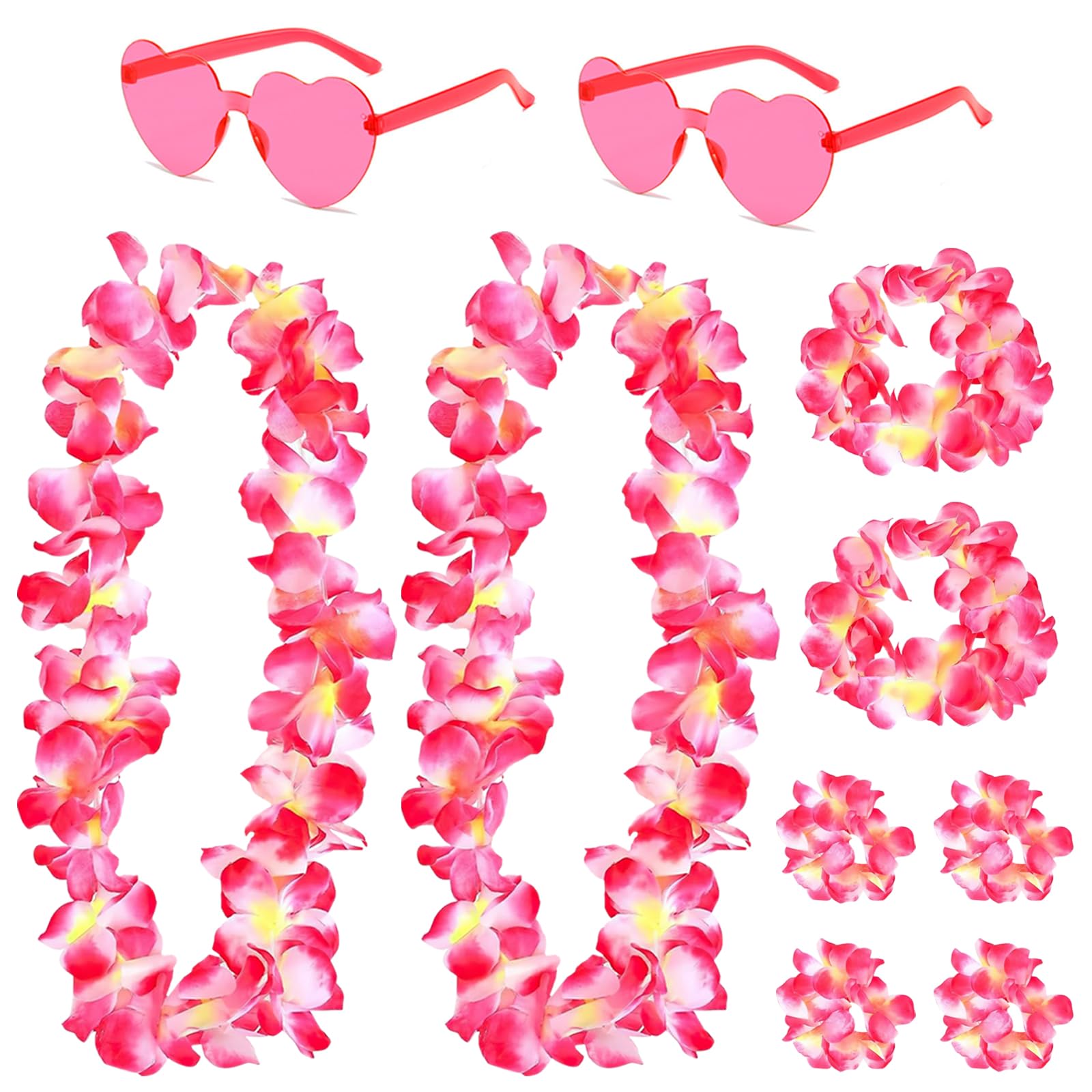 DAVBNM 2 Set Hawaiian Leis, Flower Garland, Flower Necklace, Headband Garland Hand Garlands Heart Sunglasses