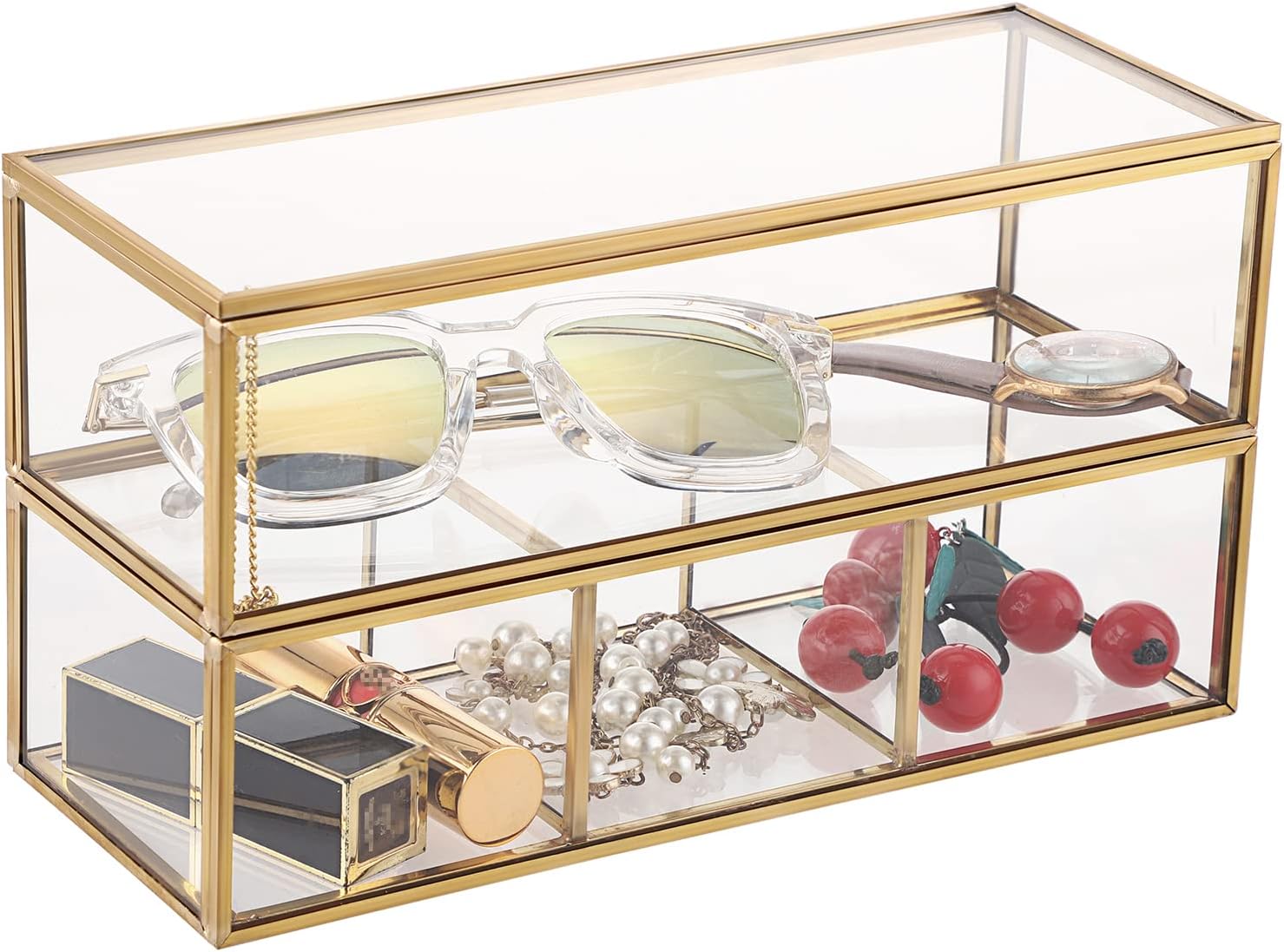 Hipiwe Gold Glass Qtip Holder Double Deck Makeup